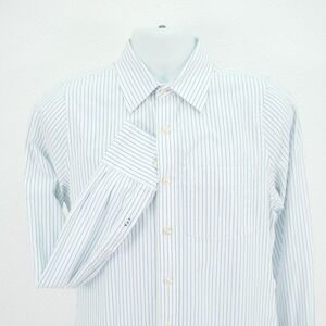 Ruehl No. 925 White Blue Striped Collared Dress Shirt Medium Cotton Men's‎